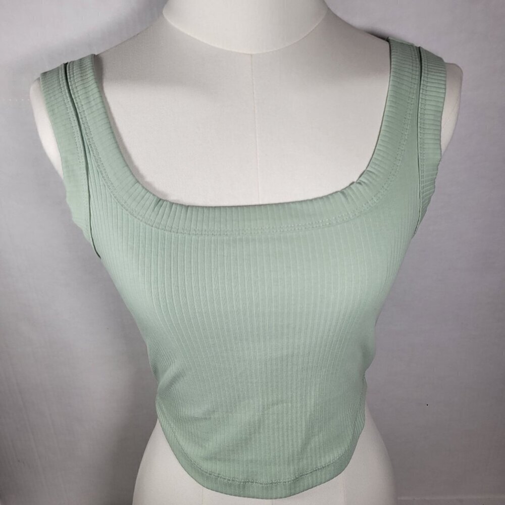 Madewell Women Cool Sculpt Luma Ribbed Green Cotton Cropped Tank Top Size XXS